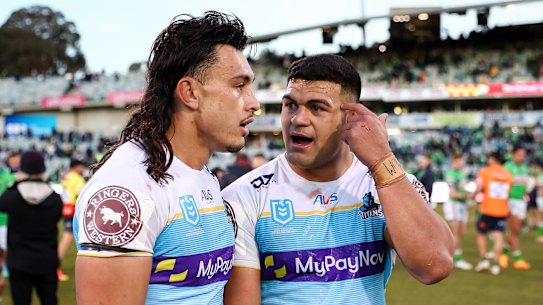 David Fifita (right) has been overlooked for the Maroons again, despite his standing as the leading tackle busting forward in the NRL and his state missing the aggression of Tino Fa’asuamaleaui (left).