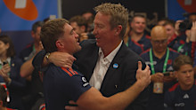 Connor Watson embraces coach Trent Robinson.