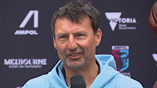 Laurie Daley speaks to media before game two.