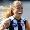 Sarah Rowe is enjoying life with Collingwood’s AFLW team.