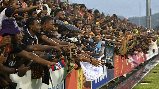 Fans at the match between the PM’s XIII and PNG in Port Moresby.