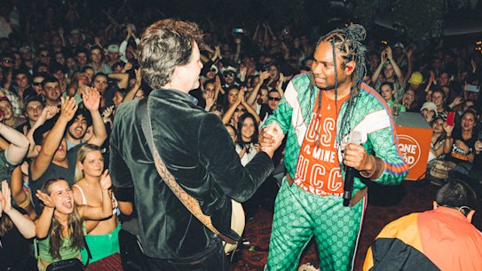 Baker Boy and Powderfinger frontman Bernard Fanning performing at Byron’s Beach Hotel.