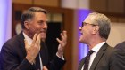 Reunited: Deputy PM Richard Marles and former Liberal politician Christopher Pyne in Parliament’s Great Hall.