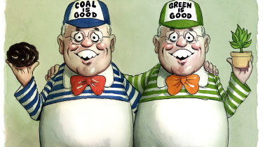 The coal cuddler and the green PM. Illustration: John Shakespeare