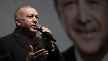 Turkey's President Recep Tayyip Erdogan addresses supporters.