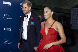 Prince Harry and Meghan, pictured in New York this week.