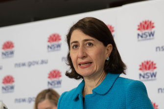 NSW Premier Gladys Berejiklian addresses the media on Thursday.