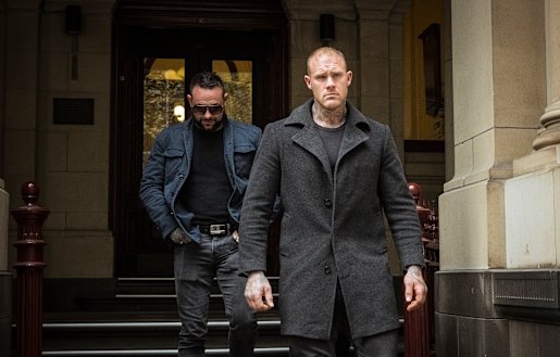 Supporters of Mongols bikies Aaron Ong and Josh Rider outside court in June.