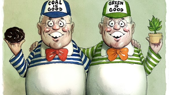 The coal cuddler and the green PM. Illustration: John Shakespeare