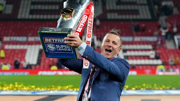 Willie Peters, who has been named head coach of the PNG Chiefs, celebrates Super League premiership success with Hull KR.
