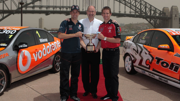 Jamie Whincup, Tony Cochrane and Will Davidson promoting the V8 Supercars in Sydney in 2009. 