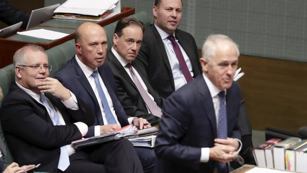 Malcolm Turnbull and his frontbench on Monday.
