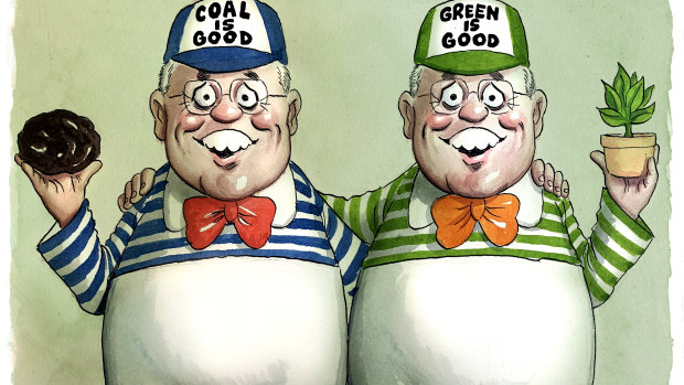 The coal cuddler and the green PM. Illustration: John Shakespeare