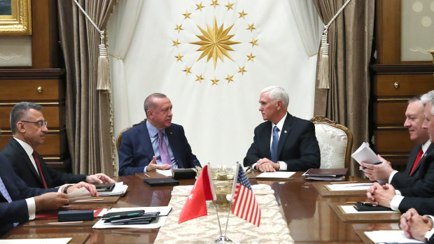 Turkish President Recep Tayyip Erdogan and Mike Pence met to negotiate a ceasefire in Syria.