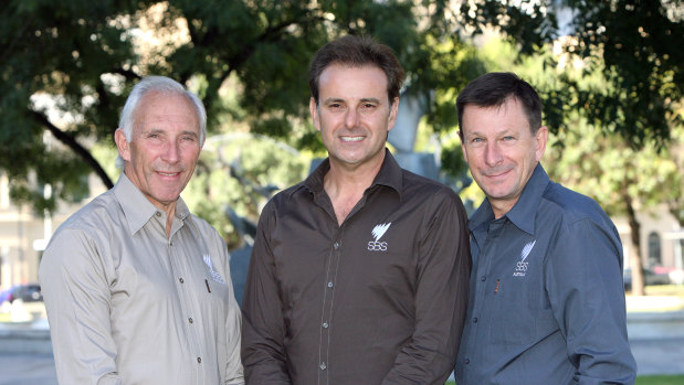 Paul Sherwen, right, with Phil Liggett and Mike Tomalaris in 2011.