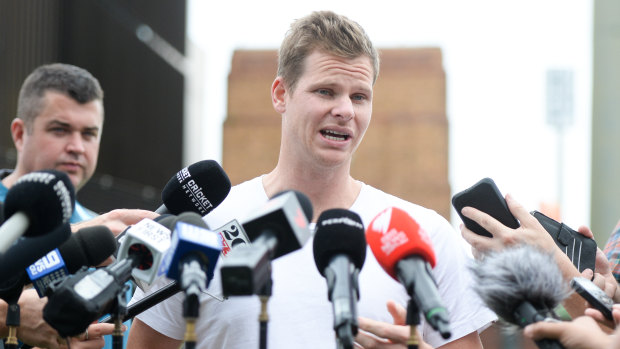 Fronting up: Steve Smith speaks about the ball-tampering saga in Sydney last week.