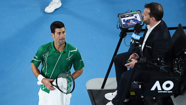 On edge: Novak Djokovic lost his cool and had words with the umpire after receiving a time warning.