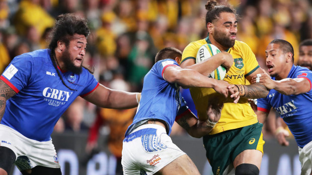 On the loose: Lukhan Salakaia-Loto's performance against Samoa confirmed his place among Michael Cheika's best back-row options.