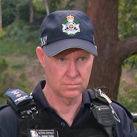 Acting Inspector Shane Thow speaking at Jindalee boat ramp after a man disappeared in the Brisbane River on Sunday.