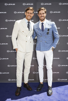 Model brothers Jordan and Zac Stenmark embraced the tie (but not socks) at a Lexus event in Sydney celebrating the launch of the Melbourne Cup Carnival.