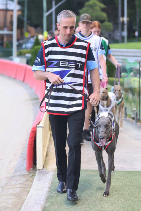 Brenton Avdulla leads out another winner, Fernando Hunter, at Wentworth Park.