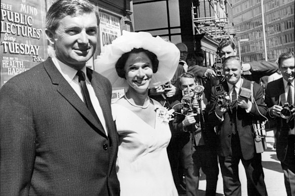 Richie and Daphne Benaud after their wedding at Caxton Hall, Westminster, on July 26, 1967.
