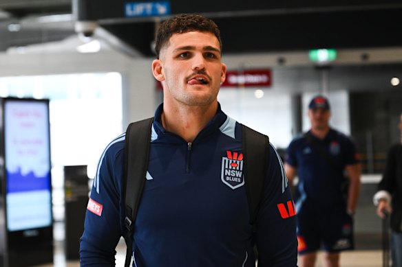 Nathan Cleary arrives back in Sydney after playing his part in the Blues 18-6 victory over Queensland on Wednesday night.