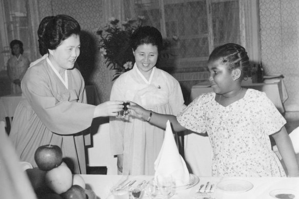 Macias sharing a toast with Kim Song-ae, Kim Il-sung’s wife. 