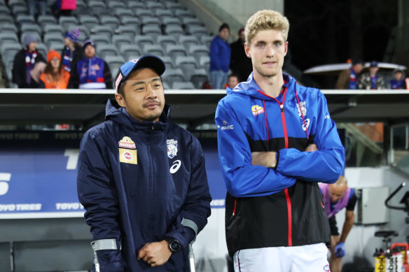 Injured Bulldogs Lin Jong and Tim English.