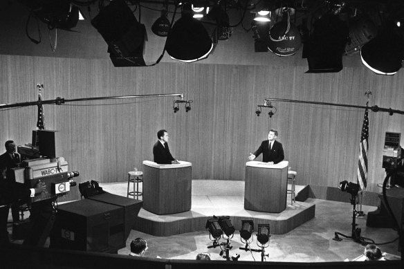 Vice-President Richard Nixon (left) and Senator John F. Kennedy in their fourth and final presidential debate in New York in 1960.