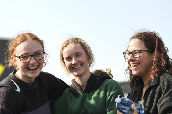 16-year-old friends Emily Wellington, Tahnee Meehan and Darcy Brown following their journey on the MV Sycamore. 