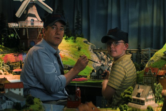 Training day: Matthew Macfadyen as Fred and Jude Hill as the couple’s son Harry.