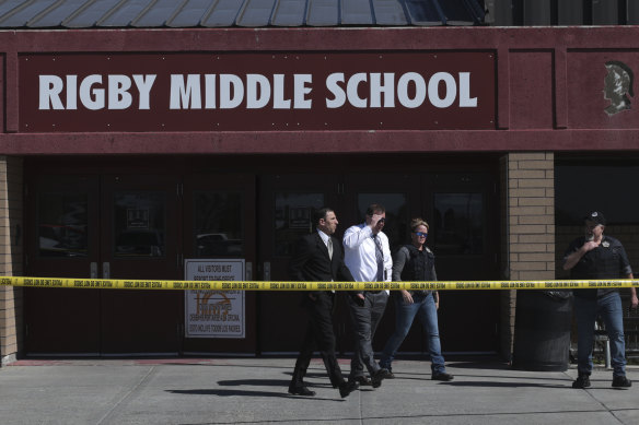 Officers outside Rigby Middle School after the shooting on Thursday.