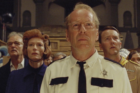 Moonrise Kingdom: (from left) Bill Murray, Tilda Swinton, Bruce Willis and Edward Norton.