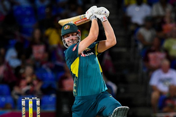 Cameron Green hits out for Australia in a T20.