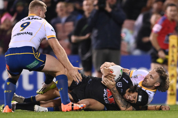 Jarome Luai dislocated his shoulder attempting to score a try against the Eels.