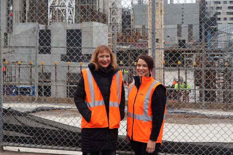 Women’s Property Initiatives CEO Jeanette Large, left, and Local’s head of corporate and ESG Clare Tayt at the site of the developer’s 350 Macaulay Road project in Melbourne’s Kensington.