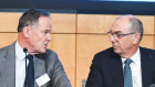 New ASX chairman David Clarke, left, with Wayne Byres, who was also elected to the ASX board on Monday morning.