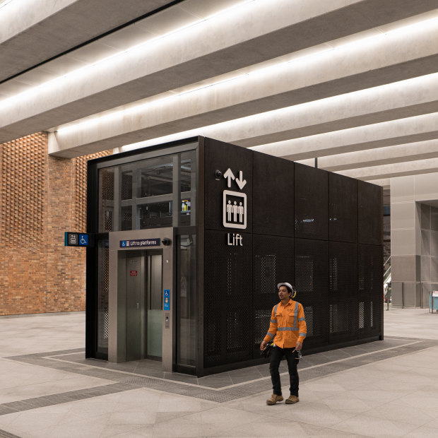 The underground concourse at Crows Nest station links platforms beneath to the two entrances at street level. 