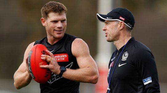 Taylor Adams and Craig McRae pictured at Collingwood training on Wednesday.