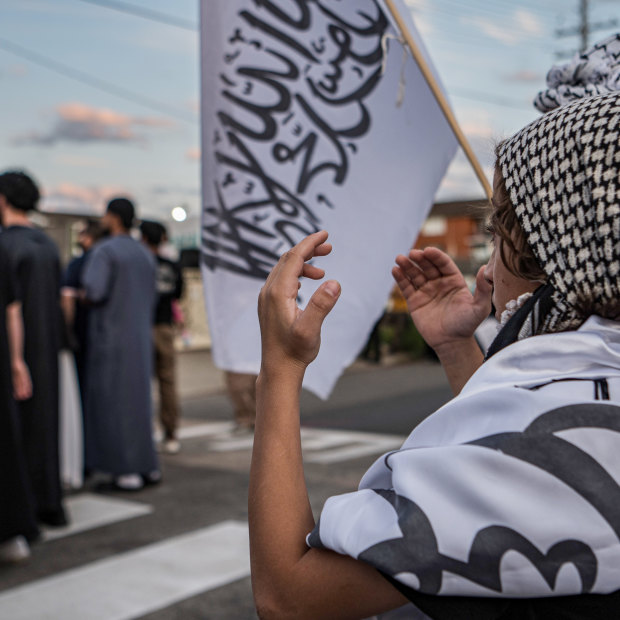 Monday’s Hizb ut-Tahrir protest at Lakemba Mosque in Sydney.