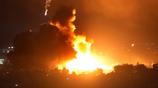 Flames rise from Israeli airstrikes in the neighbourhood of Dahiyeh, Beirut, which is a Hezbollah stronghold.