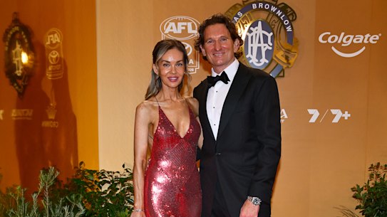 James Hird and partner Natalie Young arrive for the Brownlow count.