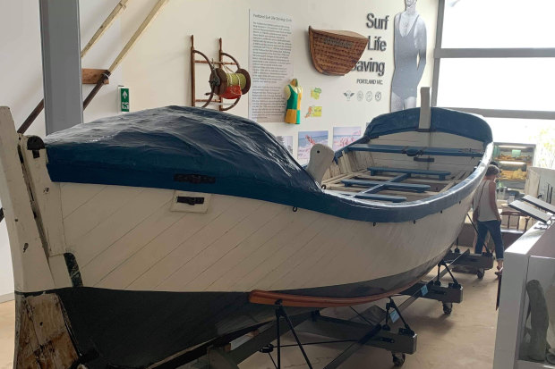 The lifeboat from 1859 on display at the Portland Maritime Discovery Centre. 