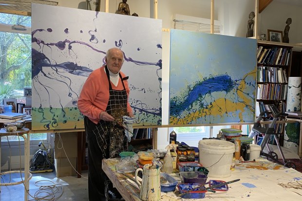 John Olsen in his NSW Southern Highlands studio during lockdown in 2021.