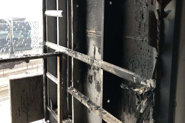 The damage to Tim's apartment balcony. 