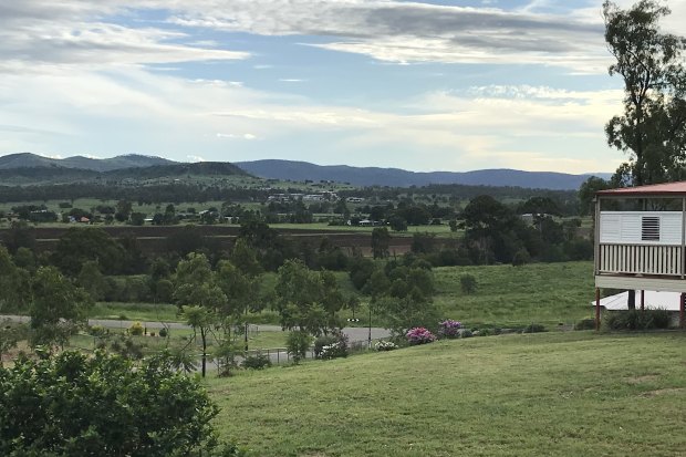 Looking over the green Lockyer Valley from the top of the new Grantham, where more than 200 residents have shifted since the 2011 floods.