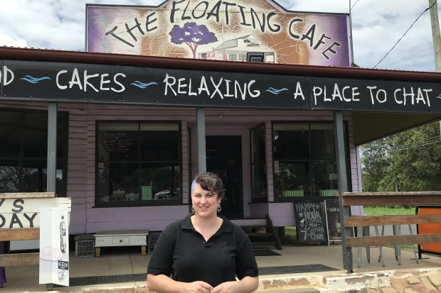 Tabitha Drescher outside The Floating Cafe, where Steve Jones' hearse stalled on its way to his funeral service.