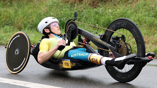 Lauren Parker competes in the women’s road race on Thursday in Paris. 