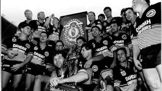 Penrith celebrate winning the 1991 Grand Final.